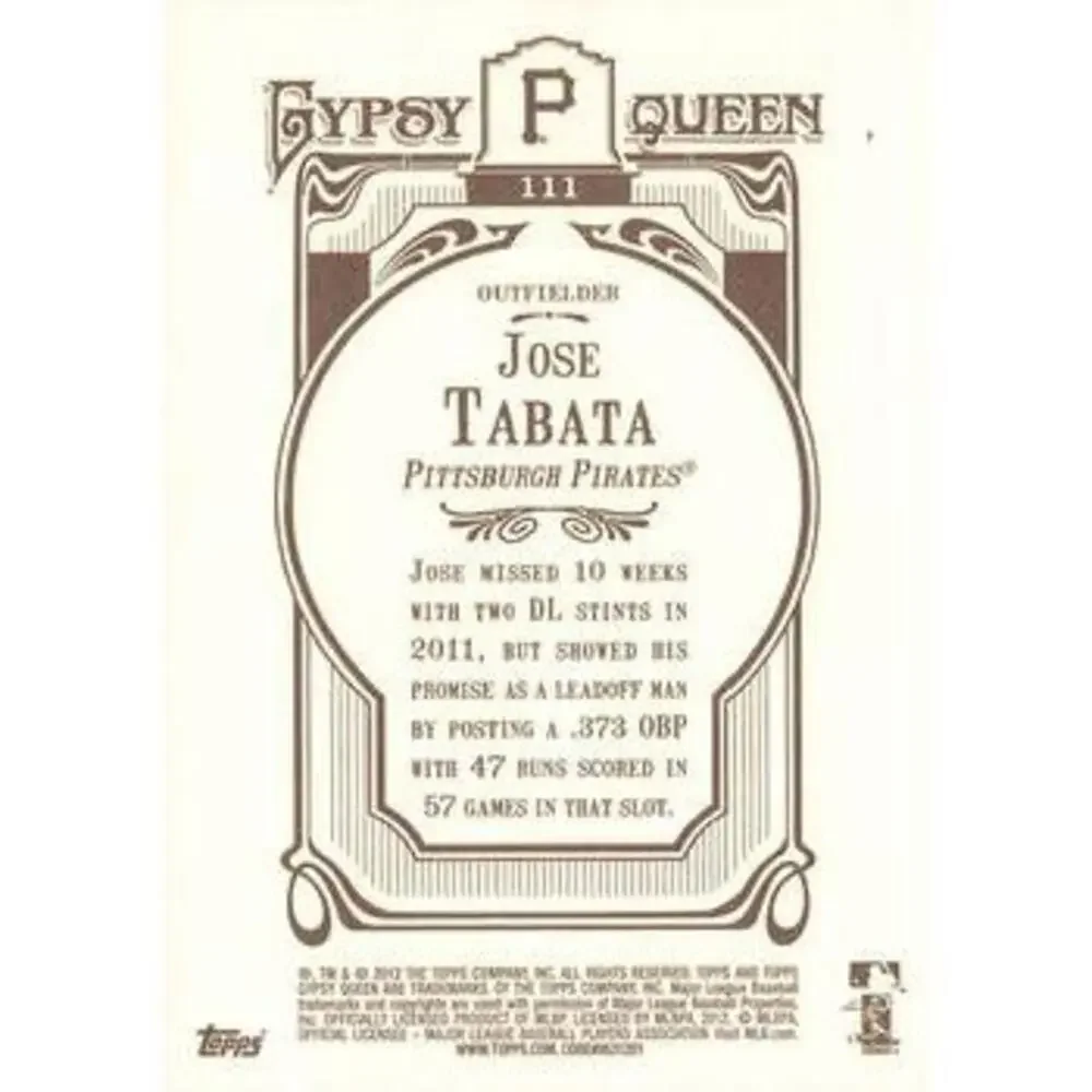 2012 Topps Gypsy Queen Jose Tabata # 111 Pittsburgh Pirates